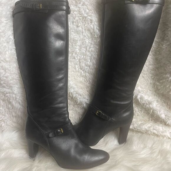 J Crew Made in Italy leather black knee high heels boots side zipper SZ 10 - Picture 13 of 16